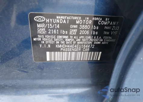2014 Hyundai Elantra Se z USA, uszkodzony, nr VIN KMHDH4AE4EU164472